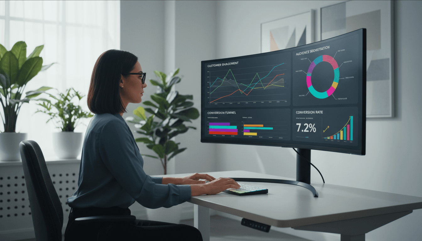 Digital marketing analytics dashboard with performance metrics and campaign data